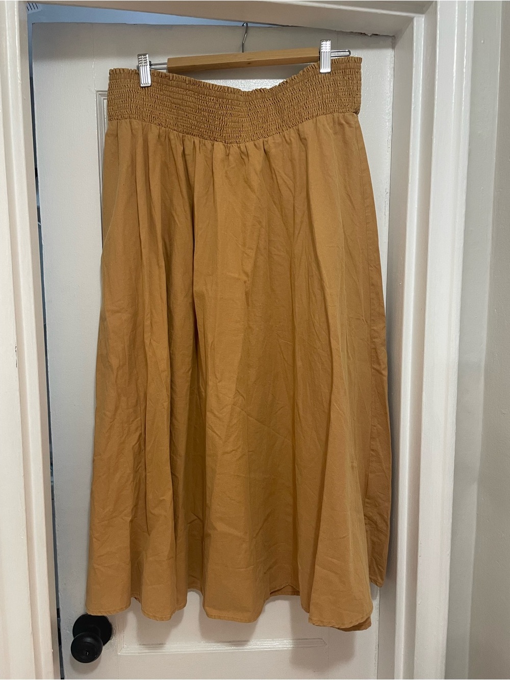 Smocked Waist A-Line Maxi Skirt - Mustard